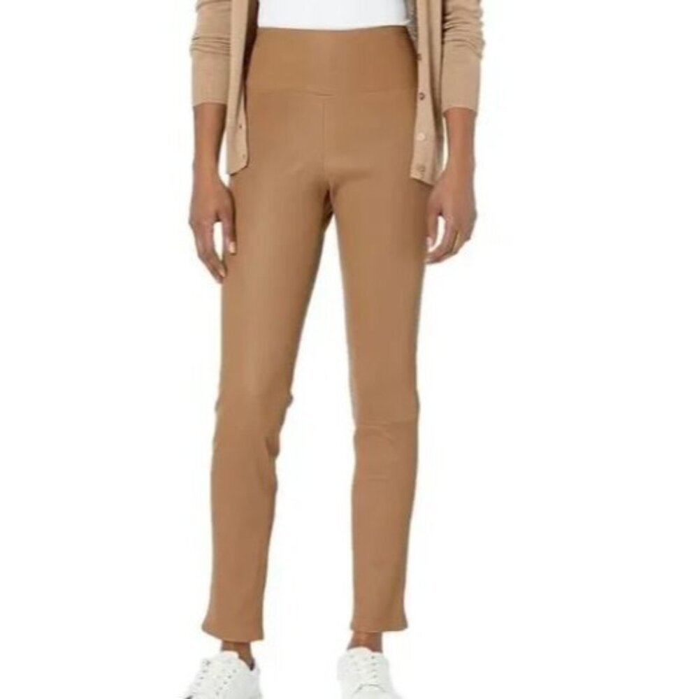 Theory Yoke Women's Legging Lamb Leather Clay Brown Skinny Fit Size 00 NEW Tan